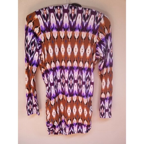 Julian Chang Womens 3/4 Sleeve Ruched Tunic Top Blouse Medium Scoop Neck Multi - Picture 2 of 5